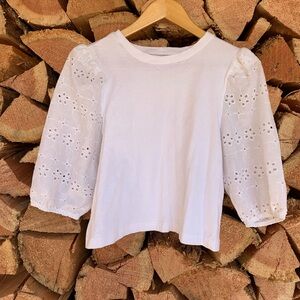 Women’s Medium Puffy Sleeve Eyelet Prairie Farm Fairy Cottage Lagen White Top Y2